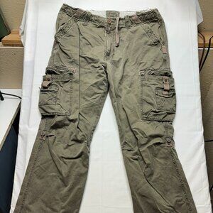 Men’s BKE Size 36R Green Khaki Twill Cargo Distressed Pants